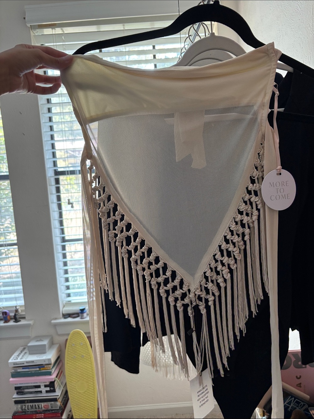 More to Come strapless top with Cream Fringe and Mesh back tie- Unbranded